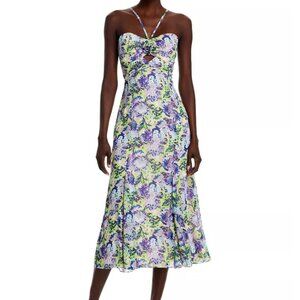 Likely Printed Midi Dress – Deep Blue Lavender Multi – Size 8